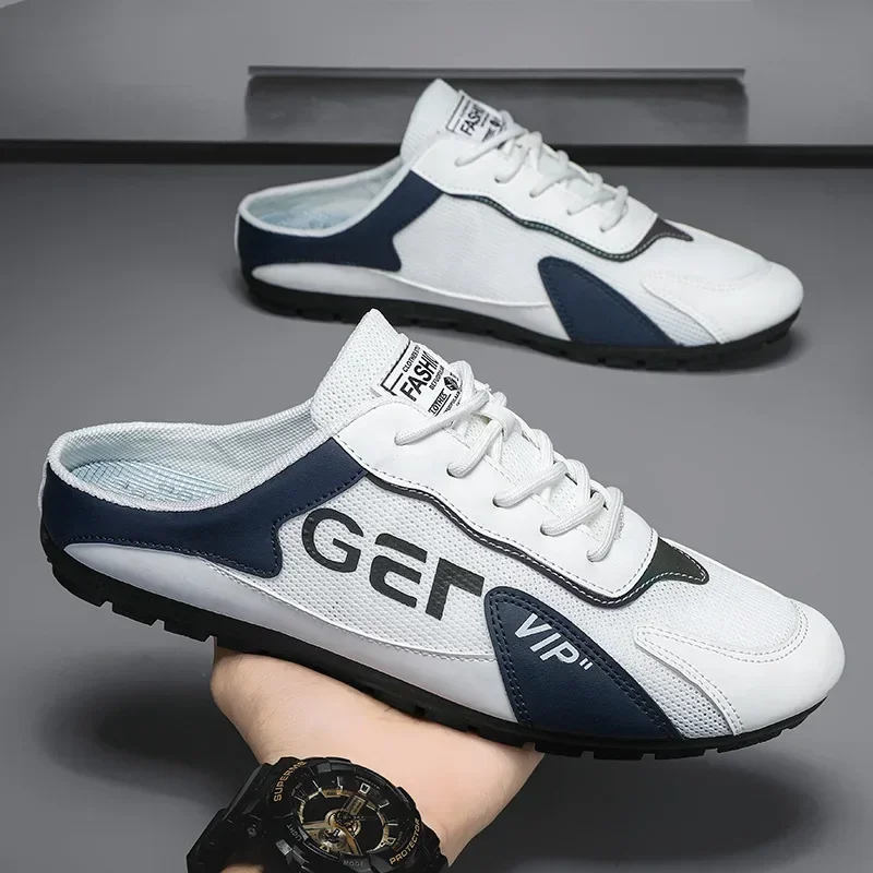 baotou – pantoufles tendance pour hommes, chaussures d'été respirantes et décontractées, plates vulcanisées, baskets demi chaussures à enfiler baotou – pantoufles tendance pour hommes, chaussures d'été respirantes et décontractées, plates vulcanisées, baskets demi chaussures à enfiler