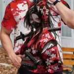 Sakura samouraï motif hommes T-Shirt japonais Anime à manches courtes T-Shirt Harajuku hauts été hommes surdimensionné vêtements de sport