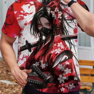 Sakura samouraï motif hommes T-Shirt japonais Anime à manches courtes T-Shirt Harajuku hauts été hommes surdimensionné vêtements de sport Sakura samouraï motif hommes T-Shirt japonais Anime à manches courtes T-Shirt Harajuku hauts été hommes surdimensionné vêtements de sport