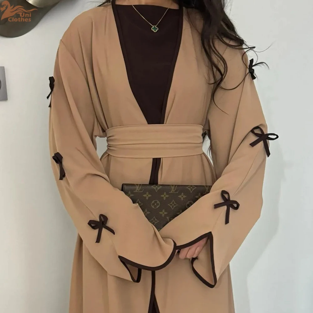 Ramadan Eid ouvert papillon noeud Kimono Abaya Damen dubaï luxe Islam musulman Robe modeste femmes Kebaya caftan Robe Femme Musulman Ramadan Eid ouvert papillon noeud Kimono Abaya Damen dubaï luxe Islam musulman Robe modeste femmes Kebaya caftan Robe Femme Musulman