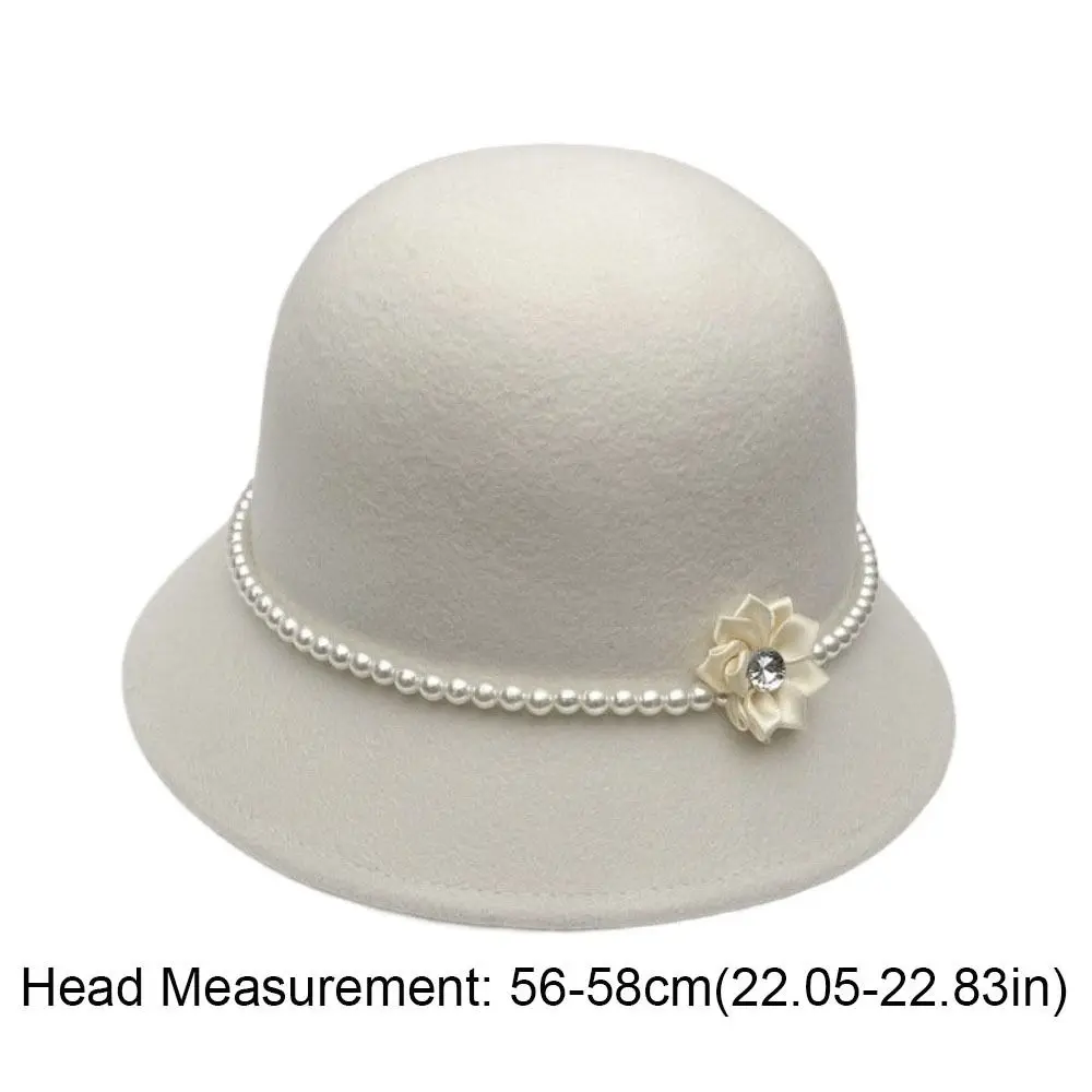 chapeau de pêcheur élégant en perles et fleurs, couleur unie, style français, hepburn, seau chaud en laine, funéraire chapeau de pêcheur élégant en perles et fleurs, couleur unie, style français, hepburn, seau chaud en laine, funéraire
