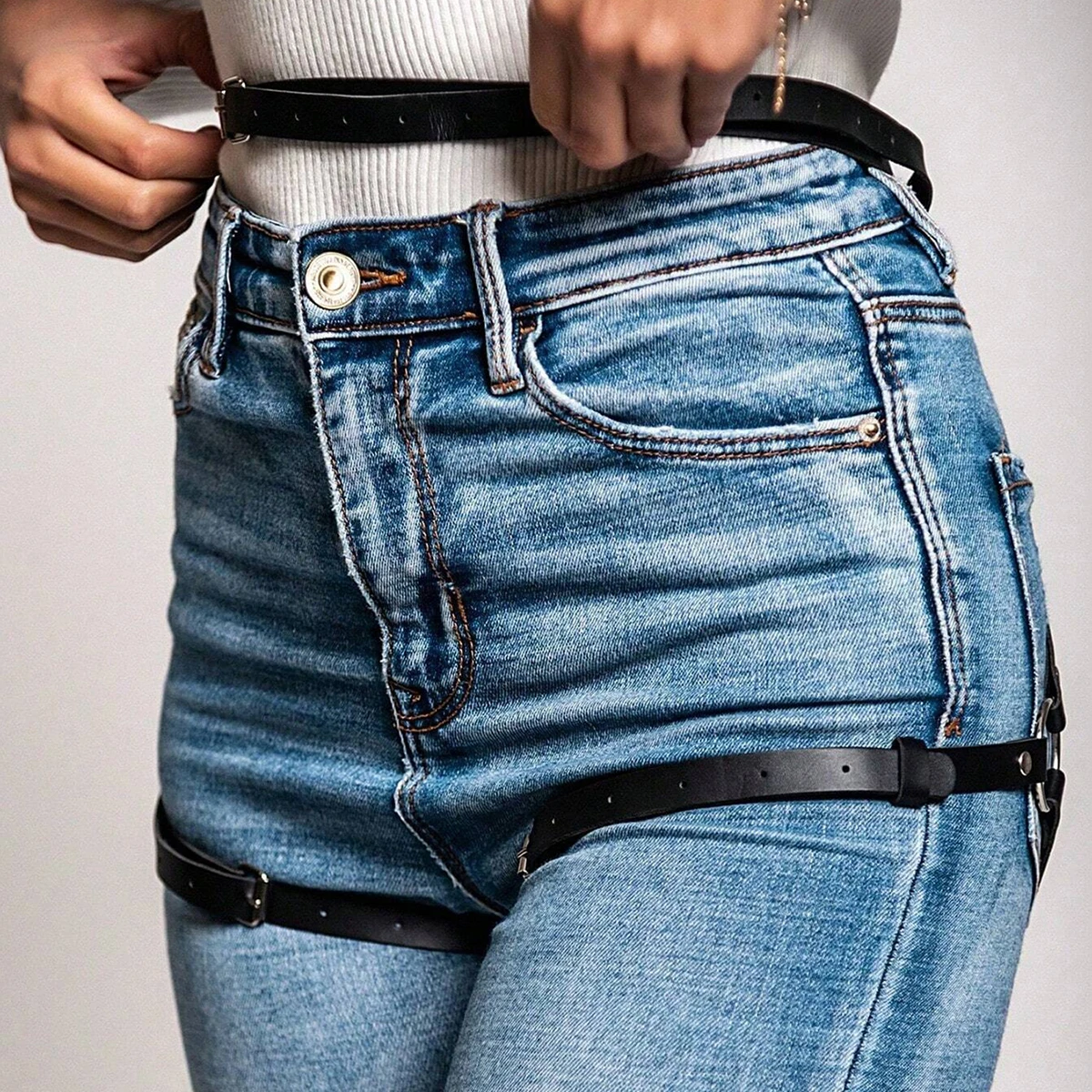 ceinture en cuir pu pour femmes, style de rue, cool, punk rock, avec jambe, jean, ceinture décorative, accessoire pour vêtements gothiques ceinture en cuir pu pour femmes, style de rue, cool, punk rock, avec jambe, jean, ceinture décorative, accessoire pour vêtements gothiques