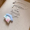 collier de perles coréennes en résine, bijoux rose et bleu, fleur, bohème, ras du cou chic, style coréen, clavicule, plage