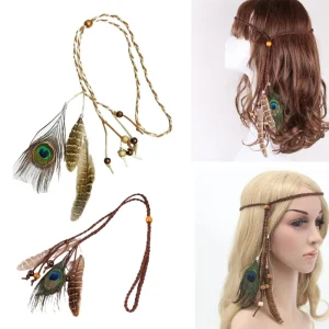 Pièce de sauna en plumes indiennes, coiffure amérindienne, bandes de sauna Boho, bijoux Hiphelicopter
