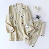 nouveau kimono de style japonais deux pièces couple pyjama couverture hommes et femmes pur coton gaze mignon chaton mince service à domicile grande taille