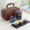 service à thé de voyage en céramique pour cérémonie du thé, avec boîte de protection, service à thé kungfu de style chinois avec boîte, service à thé en porcelaine pour camping