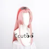 perruque de cosplay haruno sakura, cheveux synthétiques longs roses, perruque anime avec couvre chef rouge + bonnet de perruque gratuit