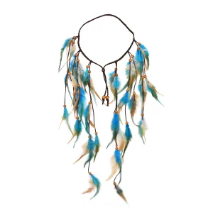 Bandeau Long en plumes bleues et brunes pour femmes, style bohème, Festival ethnique, fête Hippie, cuir, perles en bois, accessoires bijoux pour cheveux Bandeau Long en plumes bleues et brunes pour femmes, style bohème, Festival ethnique, fête Hippie, cuir, perles en bois, accessoires bijoux pour cheveux