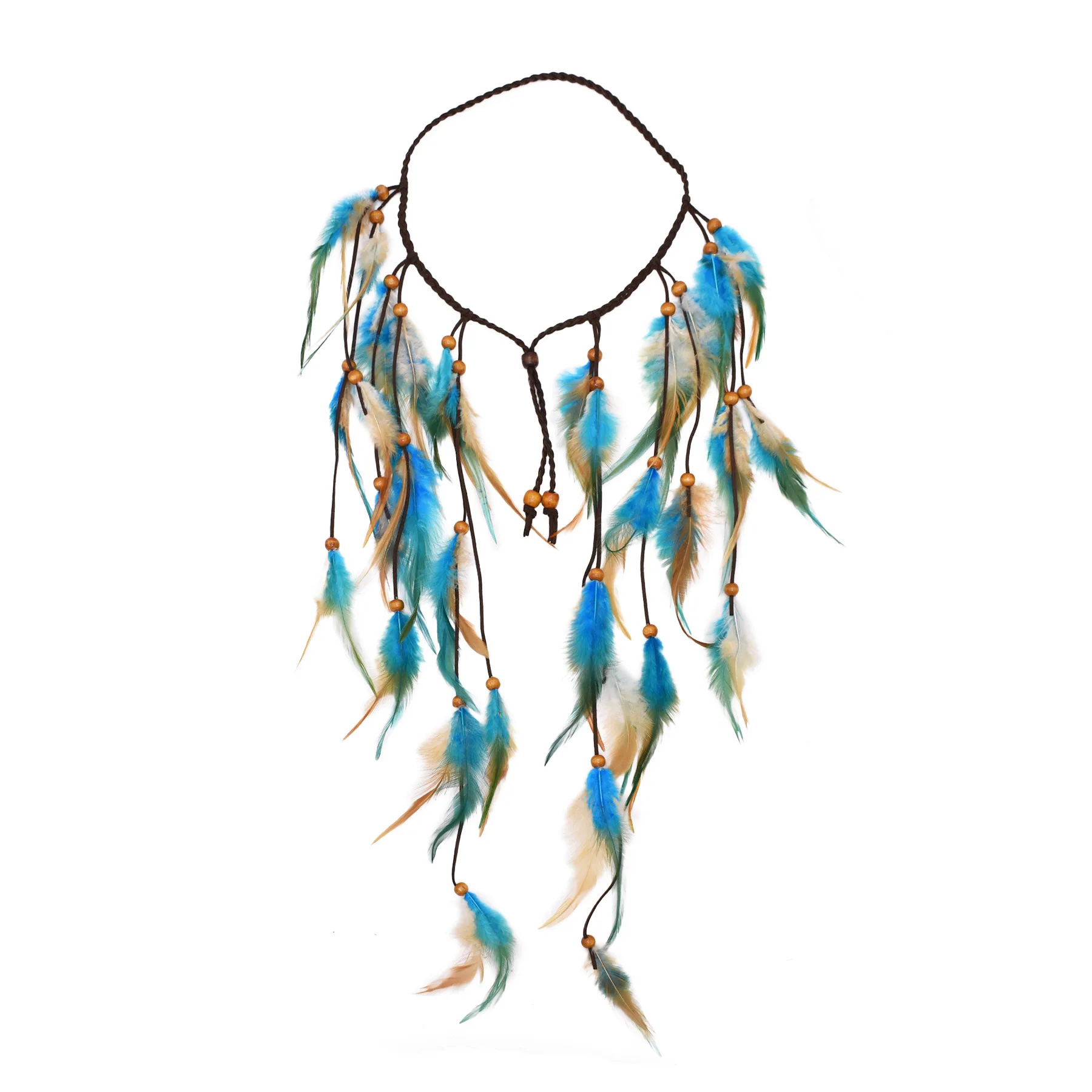 Bandeau Long en plumes bleues et brunes pour femmes, style bohème, Festival ethnique, fête Hippie, cuir, perles en bois, accessoires bijoux pour cheveux Bandeau Long en plumes bleues et brunes pour femmes, style bohème, Festival ethnique, fête Hippie, cuir, perles en bois, accessoires bijoux pour cheveux
