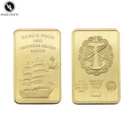 Pièce d&rsquo;or du Marine allemand, Badge carré artisanal en métal plaqué or, cadeau de Collection commémorative
