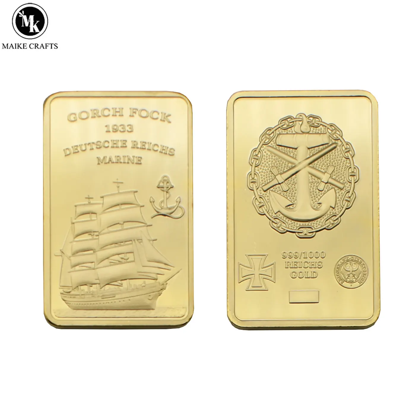 Pièce d’or du Marine allemand, Badge carré artisanal en métal plaqué or, cadeau de Collection commémorative Pièce d’or du Marine allemand, Badge carré artisanal en métal plaqué or, cadeau de Collection commémorative