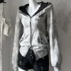 sweat à capuche gothique gris harajuku pour femmes, vintage américain y2k hottie, veste amincissante, sous culture d'automne, manteau cardigan à fermeture éclair, nouvelle collection