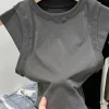 T-Shirt à Manches sulfpour Femme et Fille, Vêtement en Coton, Slim, Sexy, Y2k, Printemps