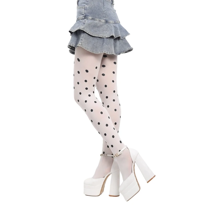 bas opaques à motifs points vintage, collants soyeux aux pieds pour femmes bas opaques à motifs points vintage, collants soyeux aux pieds pour femmes
