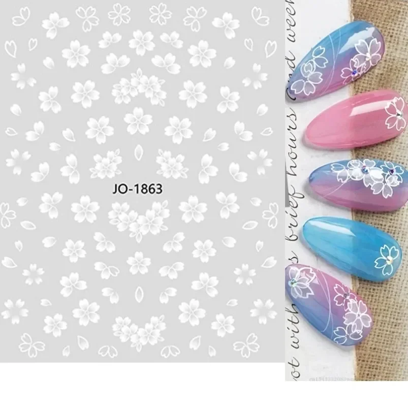 autocollants pour ongles 3d en fleurs de cerisier, pétales de fleurs blanches, décalcomanies pour nail art, design de mariage élégant, décor coulissant de manucure sakura de printemps autocollants pour ongles 3d en fleurs de cerisier, pétales de fleurs blanches, décalcomanies pour nail art, design de mariage élégant, décor coulissant de manucure sakura de printemps