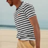 t shirt rayé à manches courtes et col rond pour homme, vêtement décontracté, confortable, respirant, brodé, à la mode, Été, 2024