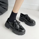 Rimocy-Chaussures Oxford à plateforme en cuir verni pour femmes, appartements à lacets décontractés, chaussures épaisses noires, printemps, 2025 Rimocy-Chaussures Oxford à plateforme en cuir verni pour femmes, appartements à lacets décontractés, chaussures épaisses noires, printemps, 2025