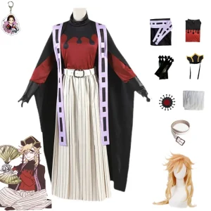 Demon Slayer Cosplay Costume pour hommes et femmes, Ensembles de perruques, Kimetsu No Yaiba, Tenue d&rsquo;Halloween, Anime, Kimono, Doma Douma