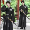 robe longue unisexe de grande taille avec broderie de samouraï japonais, vêtements de style chinois traditionnel hanfu, homme sans abri, dragon noir