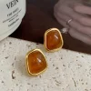 boucles d'oreilles vintage en résine carrée couleur café pour femmes et filles, boucles d'oreilles géométriques irrégulières en métal, bijoux tendance 2025