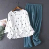 Pyjama cactus en crêpe de coton pour femme, pantalon à manches longues, confortable, service à domicile, nouveau style japonais, printemps et automne Pyjama cactus en crêpe de coton pour femme, pantalon à manches longues, confortable, service à domicile, nouveau style japonais, printemps et automne