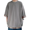 t shirts d'été pour hommes, style coréen, ample, faux deux pièces, mi long, grande taille, manches trois quarts, streetwear, haut d'extérieur