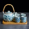 bouilloire chinoise en céramique de style japonais, ensemble de théière colorée sous glaçure peinte à la main avec pot et tasses pour service à thé de thanksgiving