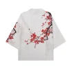 kimono d'été imprimé floral pour hommes et femmes, chemise hawaïenne de plage, cardigan à la mode, motif prune, peignoirs yukata haori