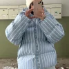 Veste matelassée rayée pour femme, manteau épais à capuche, simple boutonnage, manches longues, décontracté, Chic, ample, vêtements d&rsquo;extérieur, nouvelle collection hiver 2025