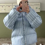 Veste matelassée rayée pour femme, manteau épais à capuche, simple boutonnage, manches longues, décontracté, Chic, ample, vêtements d&rsquo;extérieur, nouvelle collection hiver 2025