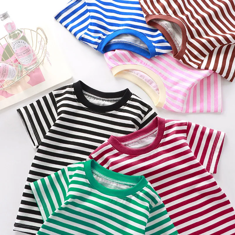 Chemise rayée à la mode pour enfants, chemise rouge pour bébés, garçons et filles, t-shirts en vrac, vêtements pour filles de 0 à 8 ans, 2025 Chemise rayée à la mode pour enfants, chemise rouge pour bébés, garçons et filles, t-shirts en vrac, vêtements pour filles de 0 à 8 ans, 2025