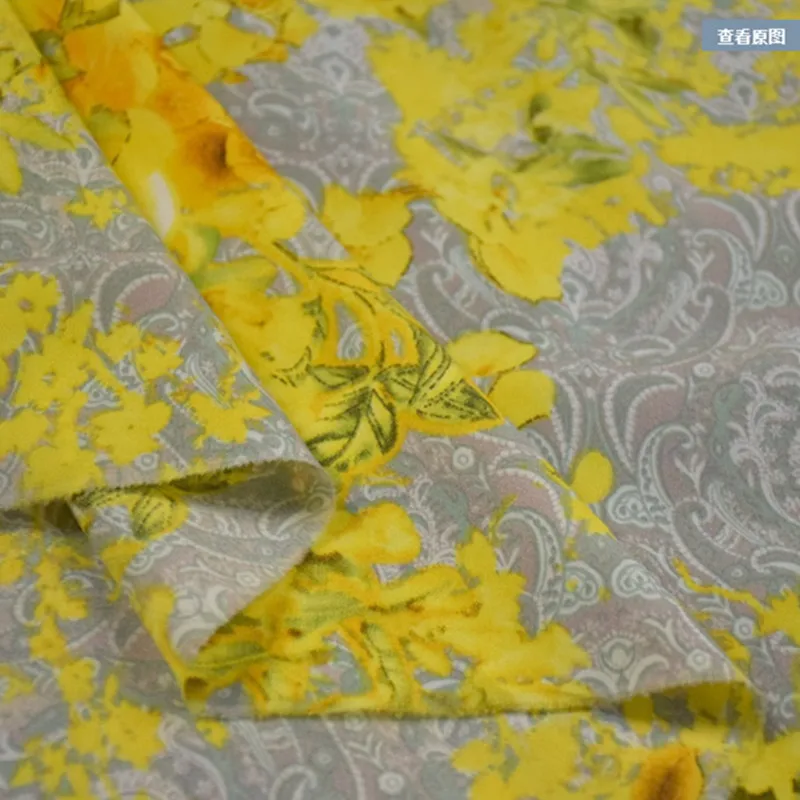 tissu en mousseline de soie pour robe, tissu cheongsam han, élégant imprimé de grandes fleurs jaunes, de haute qualité, mince, doux, pas transparent, t2054 tissu en mousseline de soie pour robe, tissu cheongsam han, élégant imprimé de grandes fleurs jaunes, de haute qualité, mince, doux, pas transparent, t2054