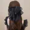 noir élégant femmes grand arc cheveux griffe tempérament mousseline de soie grand nœud papillon barrettes épingle à cheveux femmes queue de cheval épingle à cheveux accessoire de cheveux