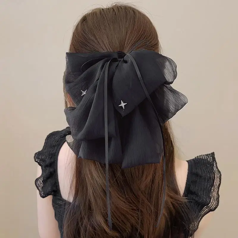 noir élégant femmes grand arc cheveux griffe tempérament mousseline de soie grand nœud papillon barrettes épingle à cheveux femmes queue de cheval épingle à cheveux accessoire de cheveux noir élégant femmes grand arc cheveux griffe tempérament mousseline de soie grand nœud papillon barrettes épingle à cheveux femmes queue de cheval épingle à cheveux accessoire de cheveux