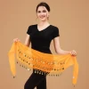 Écharpe de hanche de danse du ventre, pièces de monnaie de couleur or, chaîne de taille réglable à trois couches, facile à porter, matériau en mousseline de soie