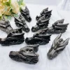 statue de tête de dragon en obsidienne argentée, pierre précieuse naturelle, figurine de crâne d'animal sculptée, ornement de chambre reiki, décoration de la maison, 3 en effet