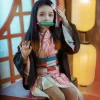 costume de cosplay anime kamado nezuko, tueur de démons kimetsu no yaiba, kimono haori, perruque sabots, costume pour enfants et adultes