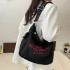 sac en toile simple japonais, sac à bandoulière de grande capacité pour classe de banlieue, fourre tout brodé pour femmes, sacs seau
