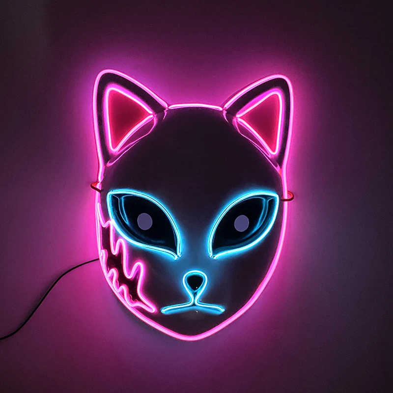 masque néon led demon slayer, décor de carnaval, cosplay anime japonais, clignotant pour la nuit de carnaval, 2025 masque néon led demon slayer, décor de carnaval, cosplay anime japonais, clignotant pour la nuit de carnaval, 2025