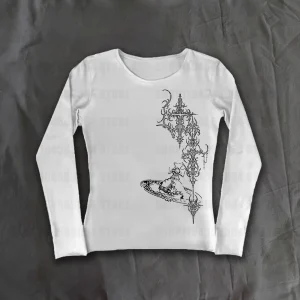 Vintage Goth Emo fille Harajuku manches longues T-shirt femmes Streetwear haut moulant été haute rue fille hauts courts 90s rue