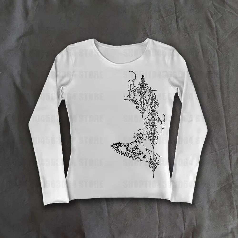 Vintage Goth Emo fille Harajuku manches longues T-shirt femmes Streetwear haut moulant été haute rue fille hauts courts 90s rue Vintage Goth Emo fille Harajuku manches longues T-shirt femmes Streetwear haut moulant été haute rue fille hauts courts 90s rue