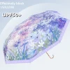 peinture à l'huile élégante florale upf50 + parapluie pour soleil pluie poignée incurvée crochet doré parapluies pliants protection uv parasol