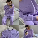 Ensemble sportif violet décontracté pour femmes, nouvelle mode printemps-automne 2021, sweat-shirt ample, pantalon Long, ensemble deux pièces, atmosphère élégante Ensemble sportif violet décontracté pour femmes, nouvelle mode printemps-automne 2021, sweat-shirt ample, pantalon Long, ensemble deux pièces, atmosphère élégante