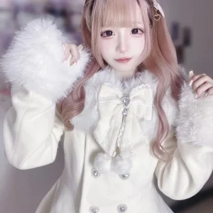 Manteau Lolita japonais en fausse fourrure pour femme, décontracté, manches longues, élégant, douce fille, Harajuku Y2k, vêtements d&rsquo;automne et d&rsquo;hiver