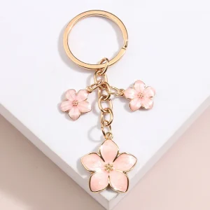 Porte-clés plante mignon Sakura fleur, en émail, pour femmes et filles, accessoire de sac à main, clés de voiture, bricolage, bijoux doux, cadeaux Porte-clés plante mignon Sakura fleur, en émail, pour femmes et filles, accessoire de sac à main, clés de voiture, bricolage, bijoux doux, cadeaux