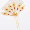 couvre chef de style ancien vintage, coiffure thaïlandaise, couvre chef hanfu ancien, bâtons de cheveux en métal fleur, cristal doré, épingle à cheveux en forme de u pour femmes