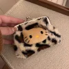 porte monnaie imprimé léopard, mignon, frais et doux, sac de transport en peluche pour écouteurs bluetooth, sac de maquillage pour chat kt, sac de rangement