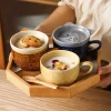 chat de dessin animé japonais avec couvercle, tasse à café, tasse de petit déjeuner mignonne, tasse à café créative, tasse à lait, tasse d'eau pour couple avec couvercle