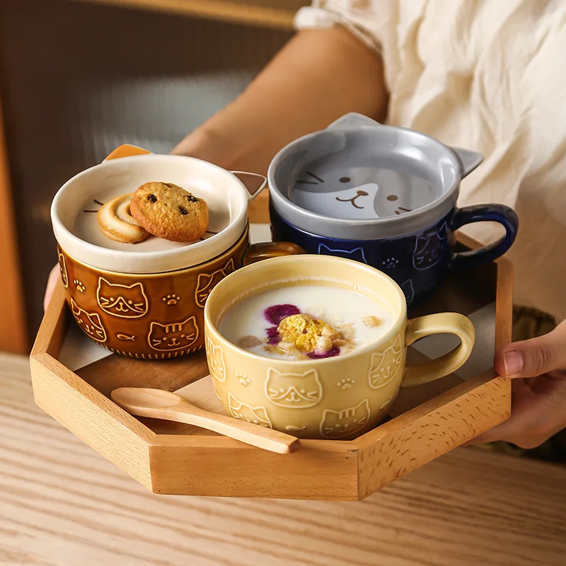 chat de dessin animé japonais avec couvercle, tasse à café, tasse de petit déjeuner mignonne, tasse à café créative, tasse à lait, tasse d'eau pour couple avec couvercle chat de dessin animé japonais avec couvercle, tasse à café, tasse de petit déjeuner mignonne, tasse à café créative, tasse à lait, tasse d'eau pour couple avec couvercle