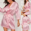 Peignoir Kimono en Satin pour femmes, chemise de nuit d&rsquo;été à col en v, à rayures avec ceinture, vêtements de nuit de mariée, Lingerie intime ample